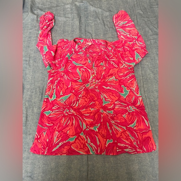 Lilly Pulitzer Pink and Orange Graphic Long Sleeve Blouse - Picture 1 of 7